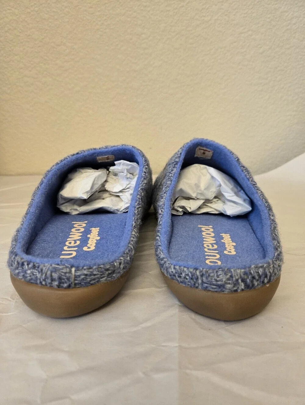 Cosyfeet Purewool Men's Sz 9 Slip On Benny Mules Blue Cable Knit Warm & Comfy